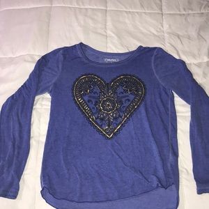 Indigo faded long sleeve shirt with design